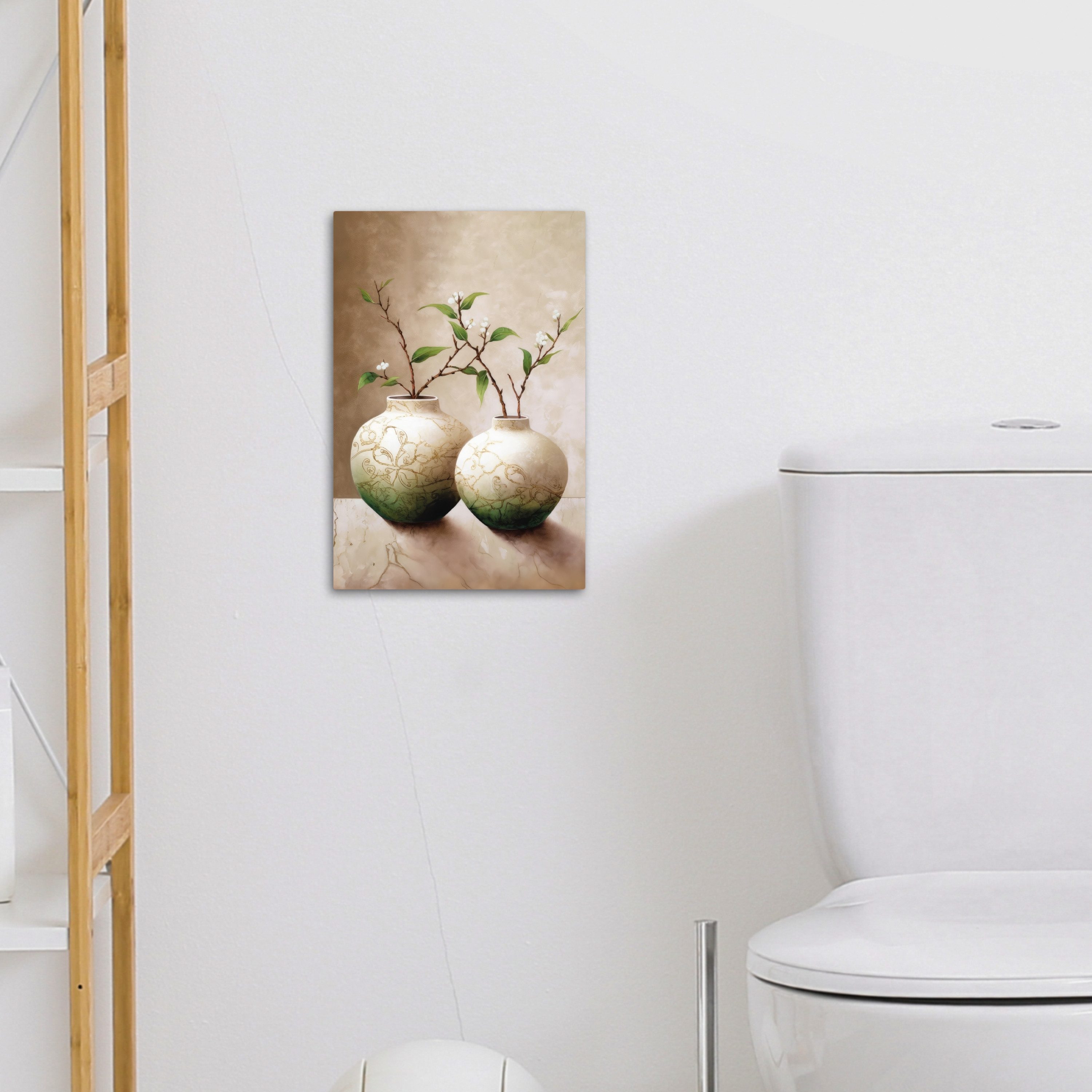 OneMillionCanvasses® Leinwandbild Blumen - Vase - Weiß - Botanisch - Beige, Fotodruck (1 St), Badezimmer Deko, Bilder WC, Toilette Wanddeko 20x30 cm – Bild 4 von 5