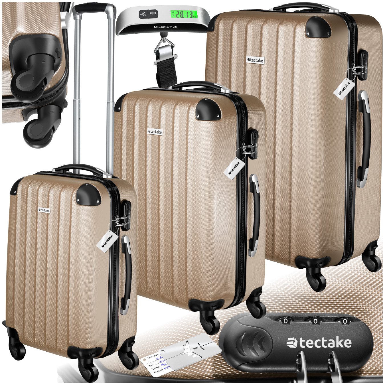tectake Trolley 3er Kofferset, 4 Rollen, günstig online kaufen