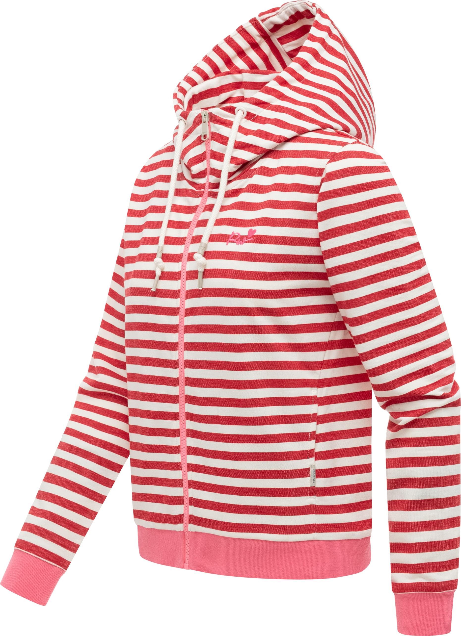 Ragwear Sweatjacke Parya Stripes gestreifte Damen Zipp-Jacke mit süßer Stickerei