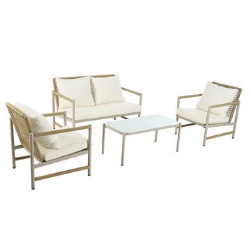 OKWISH Gartenlounge-Set Gartenmöbel Set, (5-tlg., 1 2-Sitzer, 2 Sessel, 1 Couchtisch), für 4 Personen mit verzinkten Metallrahmen