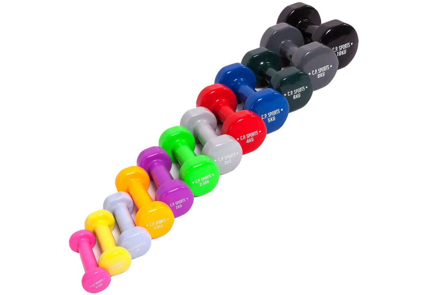 Sport-Knight® Gymnastikhantel Gymnastikhanteln, 2er-Set, Gewichtsstufen 0,5-10 Kg, bodenschonend, (Set, Gewichtsstufen von 0,5 bis 10 kg, Verschiedene Farben je nach Gewicht)