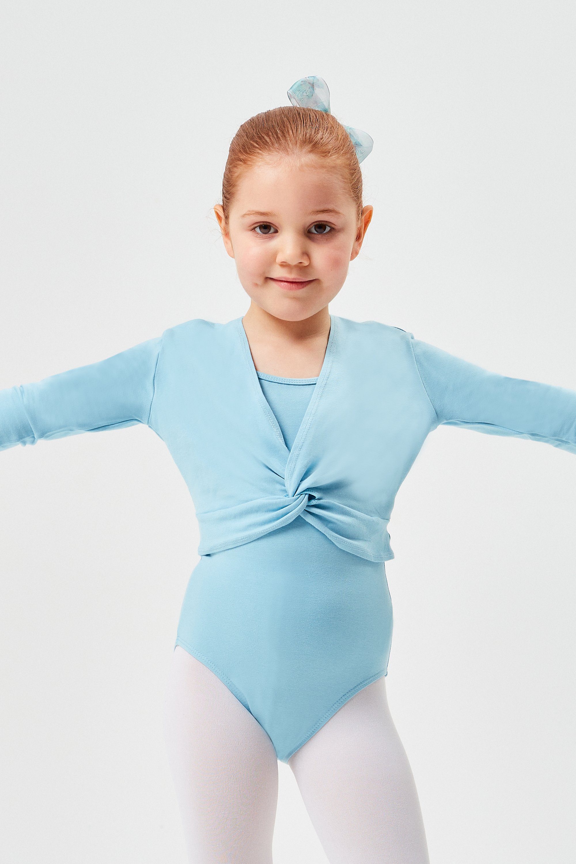 tanzmuster Crop-Top Langarm Ballett Top Mia aus wunderbar weicher Baumwolle Oberteil für Mädchen fürs Kinder Ballett hellblau