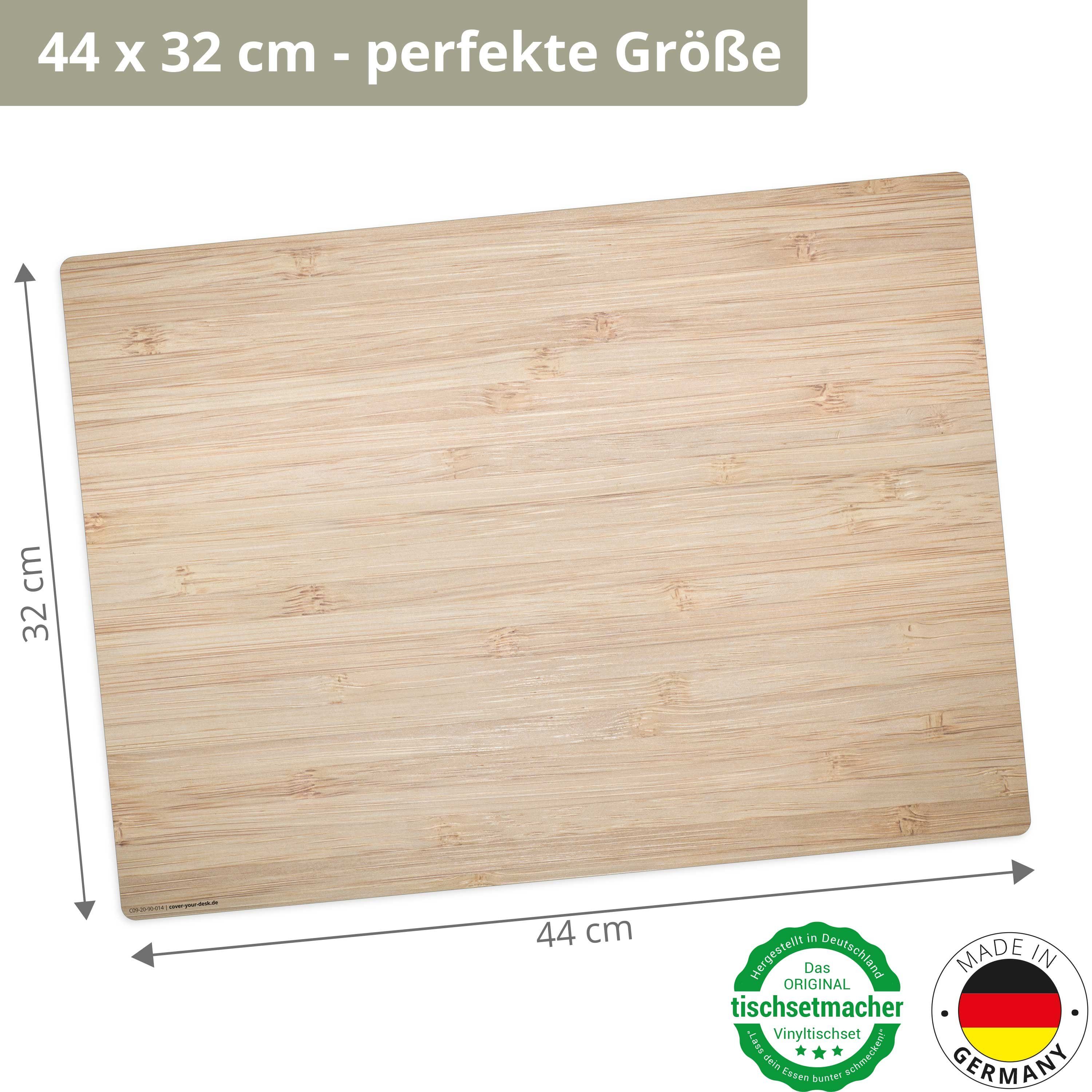 cover-your-desk.de Platzset Tischsets I Platzsets abwaschbar - Bambus Optik, (aus erstklassigem Vinyl (Kunststoff – BPA-frei), 4-St., 44 x 32 cm - rutschfeste Tischdekoration), Made in Germany