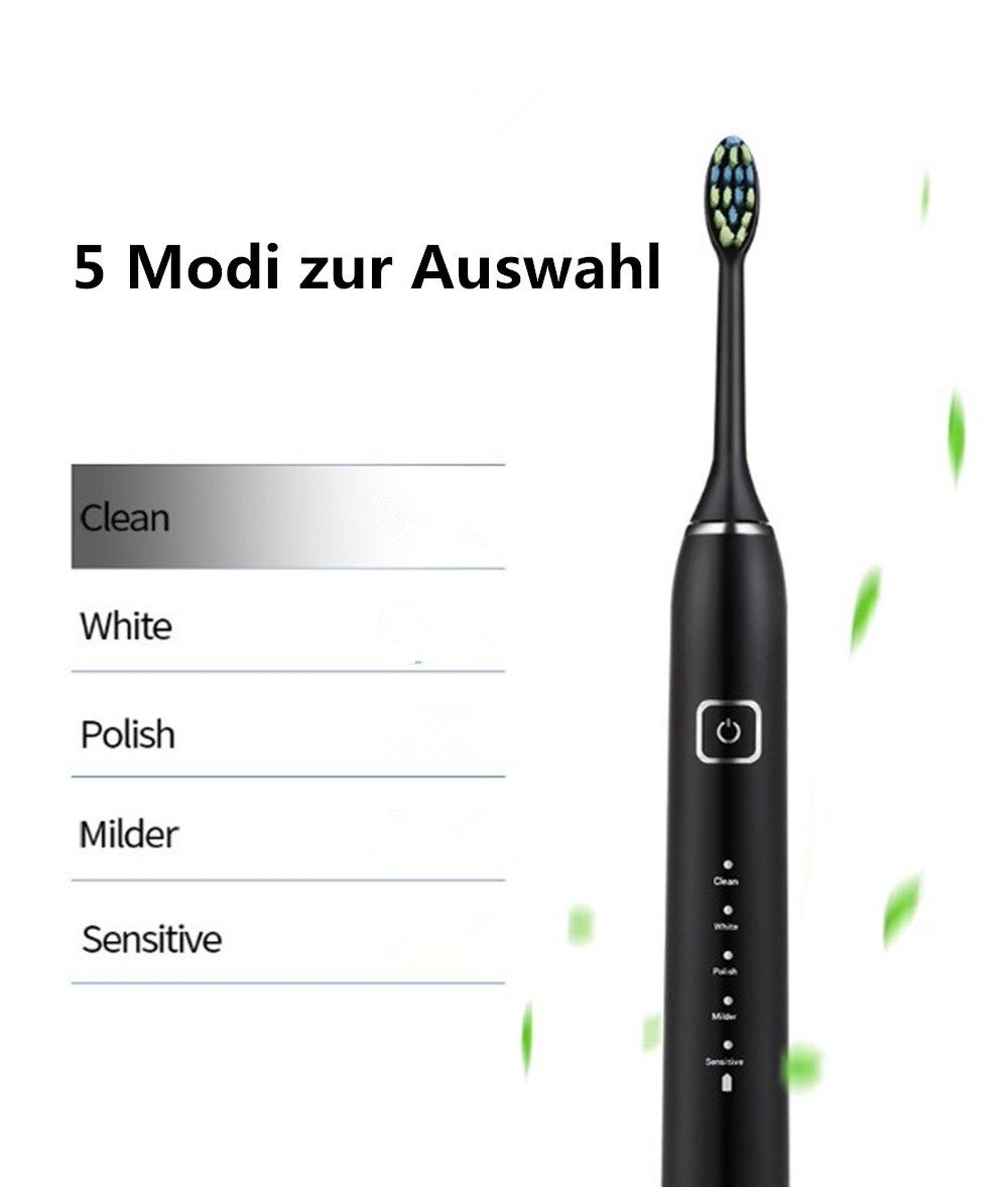 XDeer Zahnbürste Elektrische Zahnbürste Schallzahnbürste - Reise Zahnbürsten, Elektrisch,Schall Electric Toothbrush Mit 2 köpfe, 5 modi,Timer