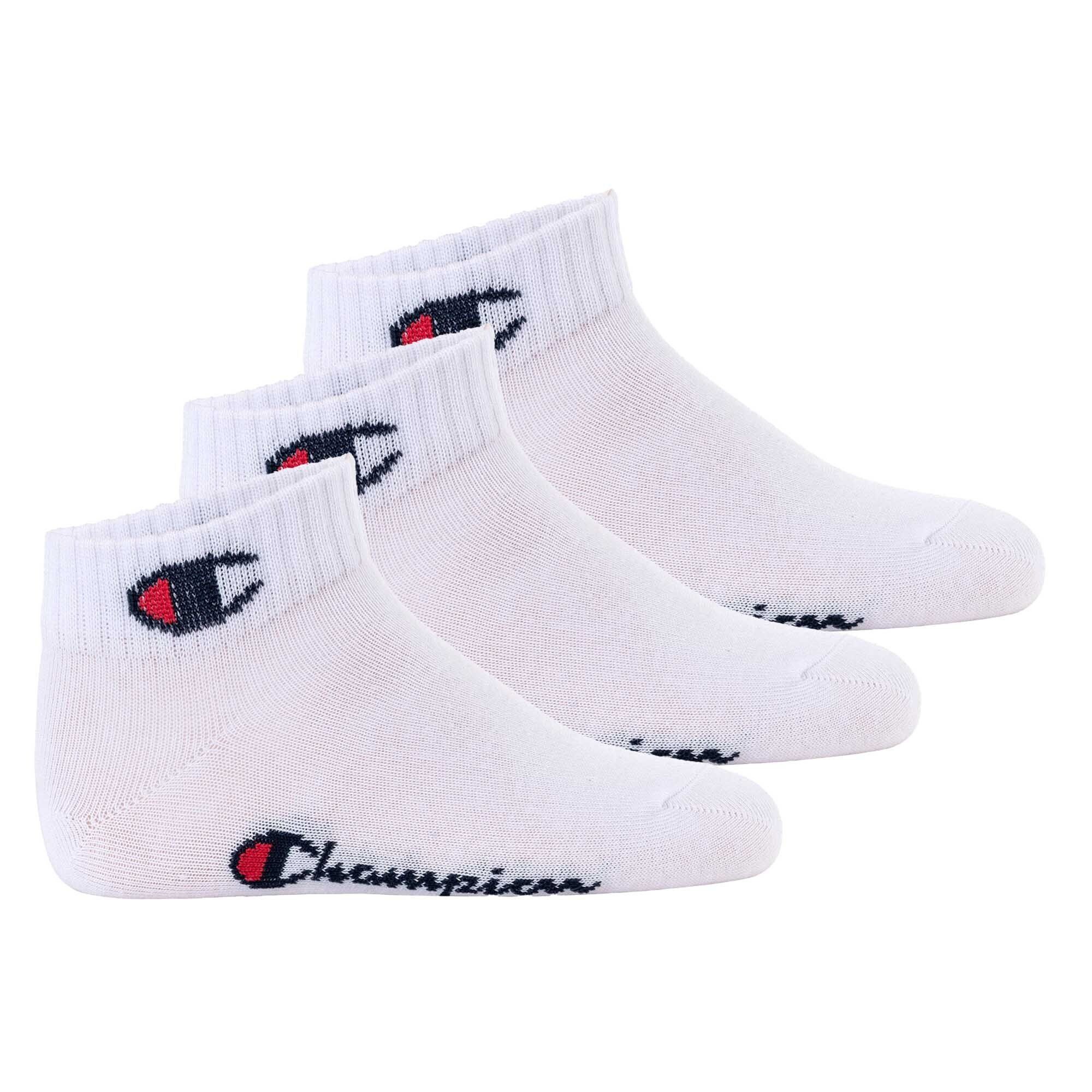 Logo, Quarter, 3er Champion - Freizeitsocken Kinder einfarbig Pack Socken, Weiß