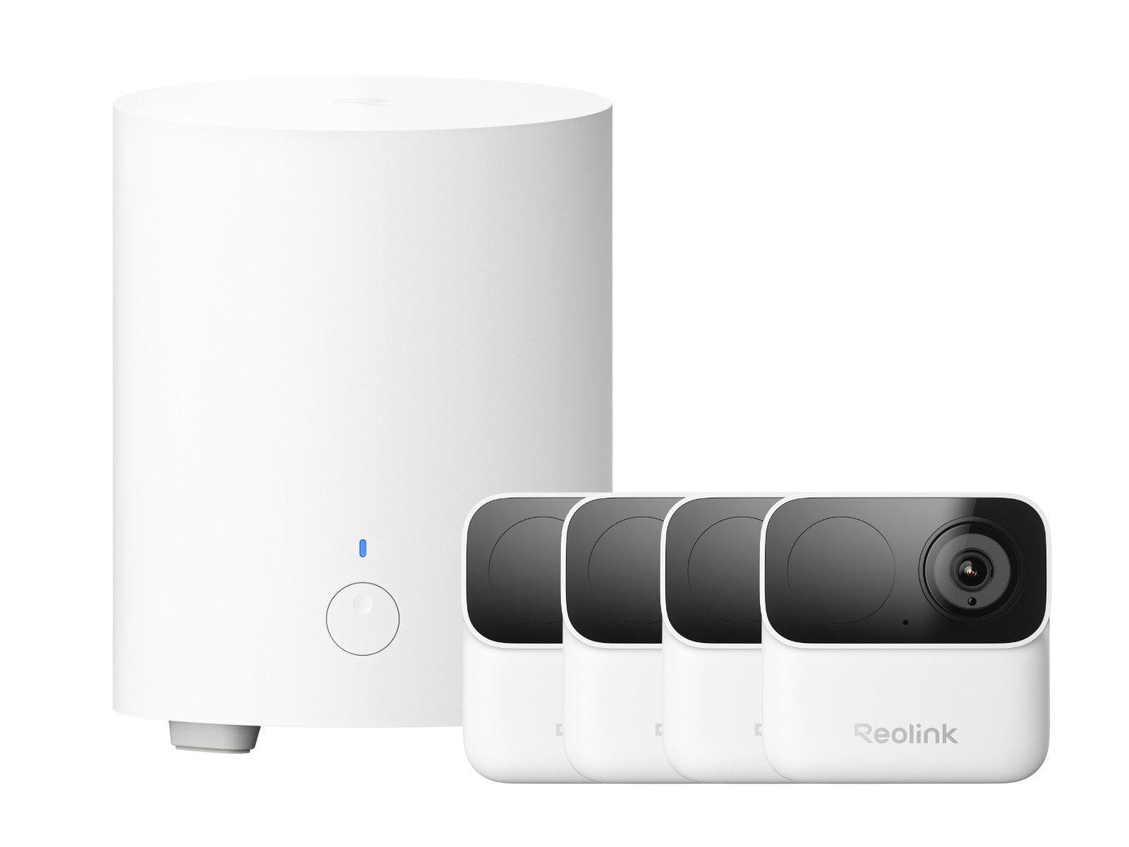 Reolink Überwachungskamera Argus MagiCam mit Home Hub Mini Überwachungssystem (AuBenbereich, Innenbereich, 4-tlg., 2MP Akku Kamera, 2,4/5 GHz Dualband-WLAN, ohne Abonnement)