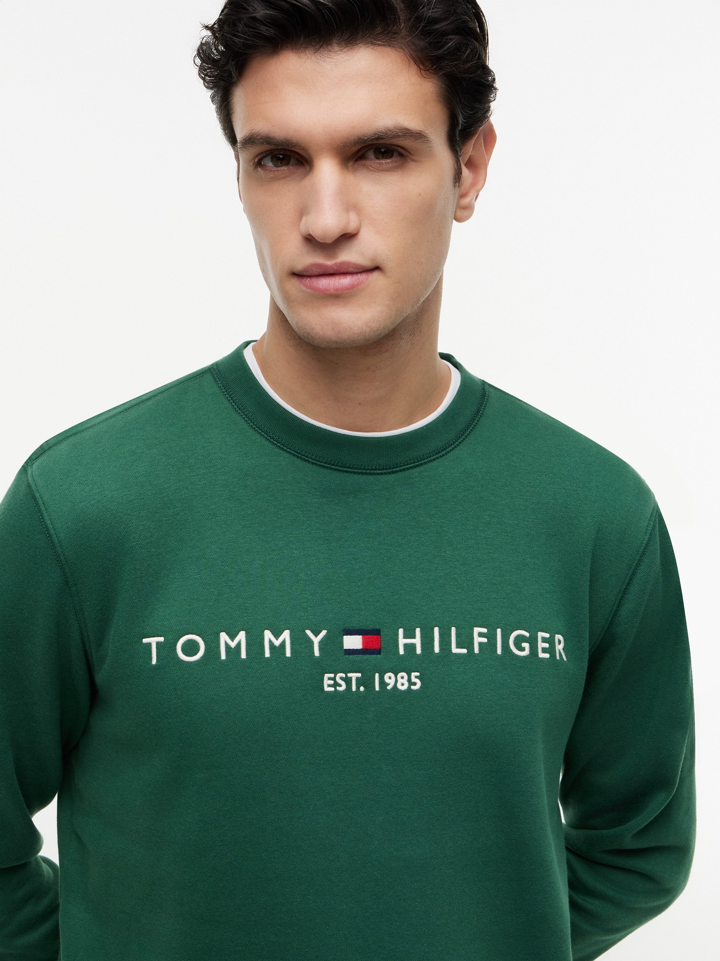 Tommy Hilfiger Sweatshirt TOMMY LOGO unifarben, casual, regular fit, Baumwollmix, Rundhals