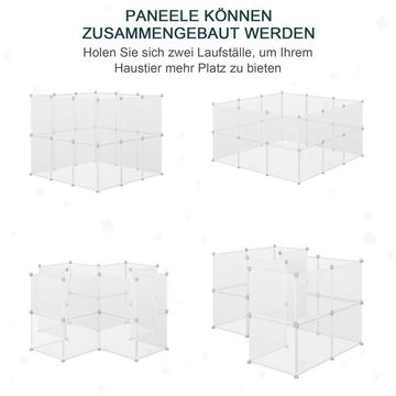 PawHut Kleintierkäfig Freilaufgehege Laufgitter DIY Gittergehege Weiß Metall PP-Harz, 105L x 105B x 45H cm
