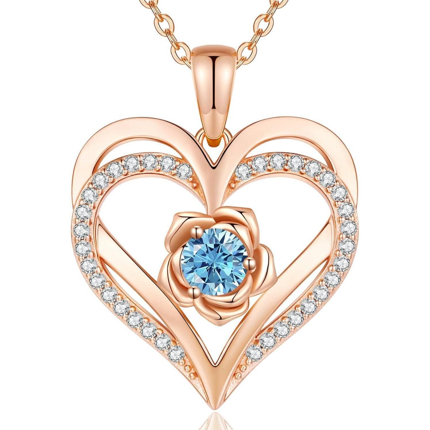 LuxusKollektion Kette und Anhänger Set Halskette Damen Rosegold Herz 925 Silber RoseGold Necklace-03