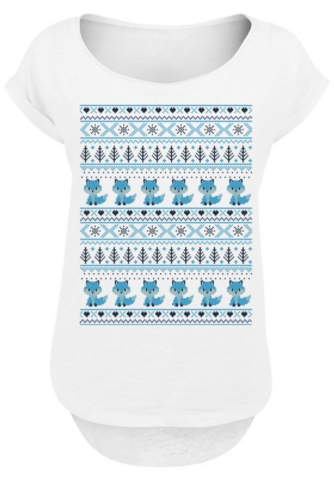 F4NT4STIC T-Shirt Christmas Fuchs Weihnachten Muster Print, Hinten extra  lang geschnittenes Damen T-Shirt