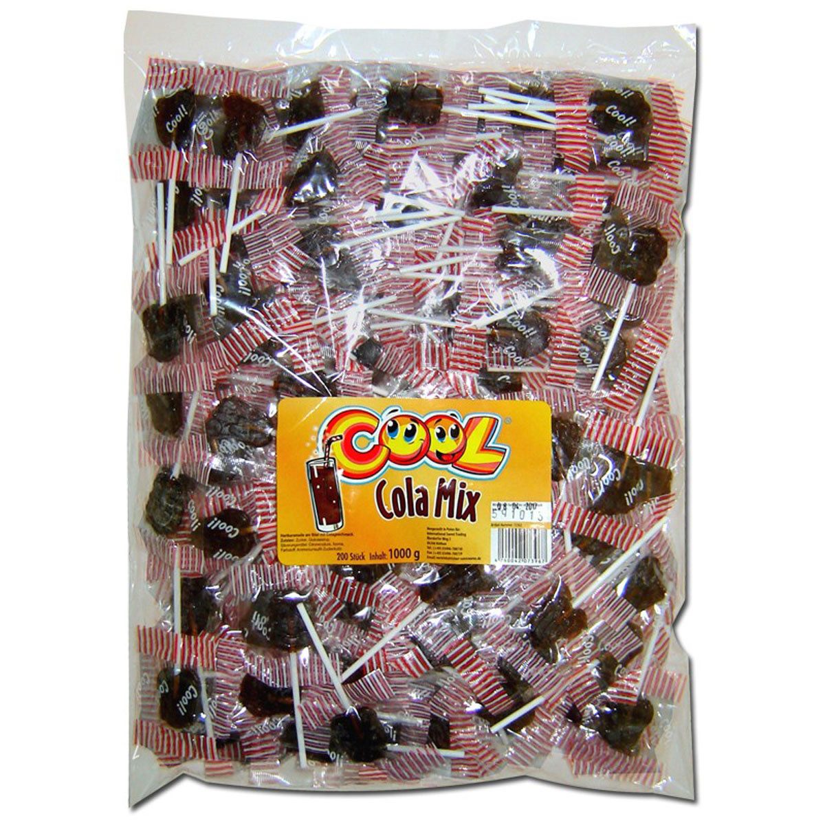 COOL Süßigkeit, Cool Cola Mix Lollis 200 Stück im Beutel einzeln verpackt 1000g