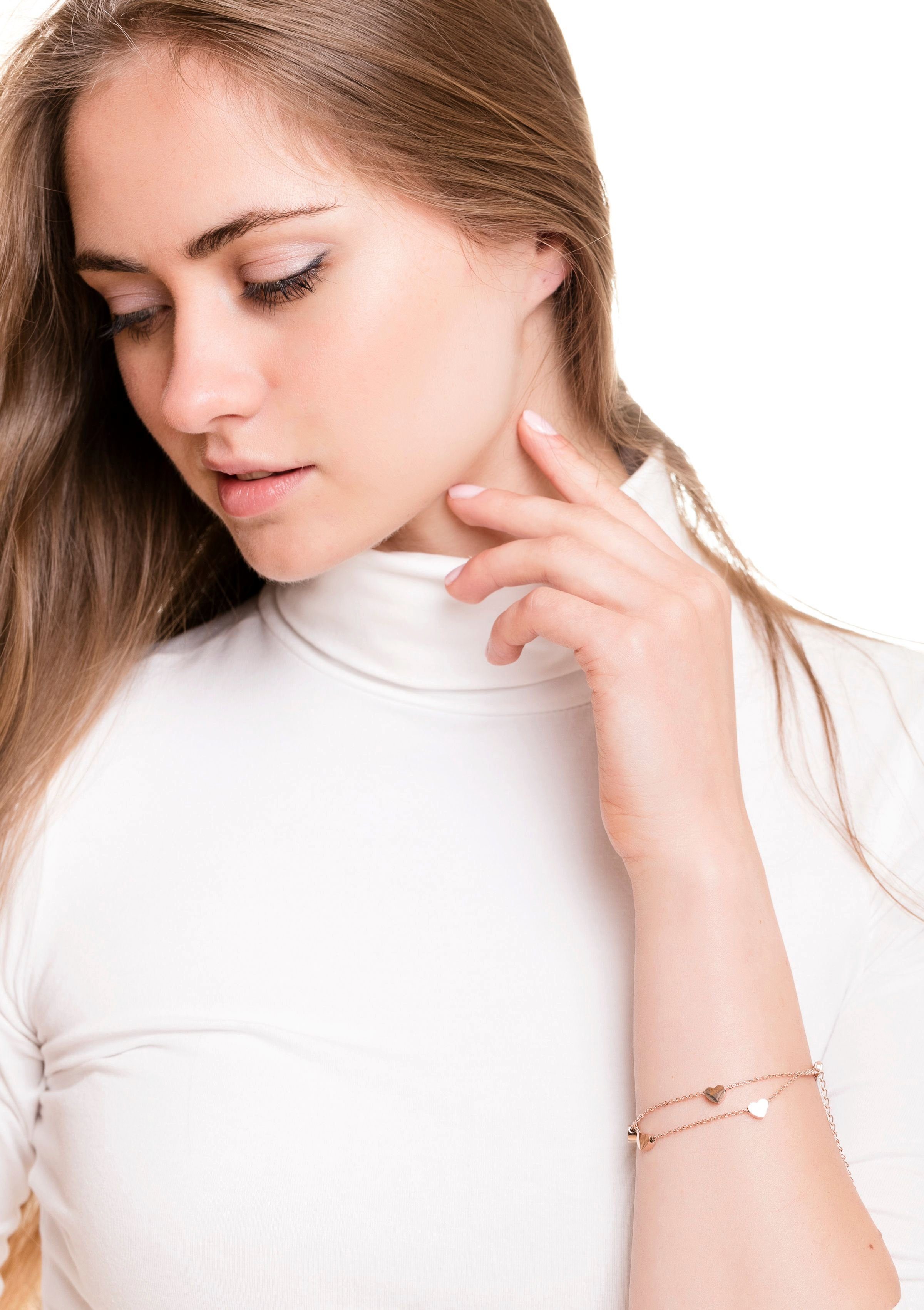 Hey Happiness Charm-Armband Layer Herzen Anhänger günstig online kaufen