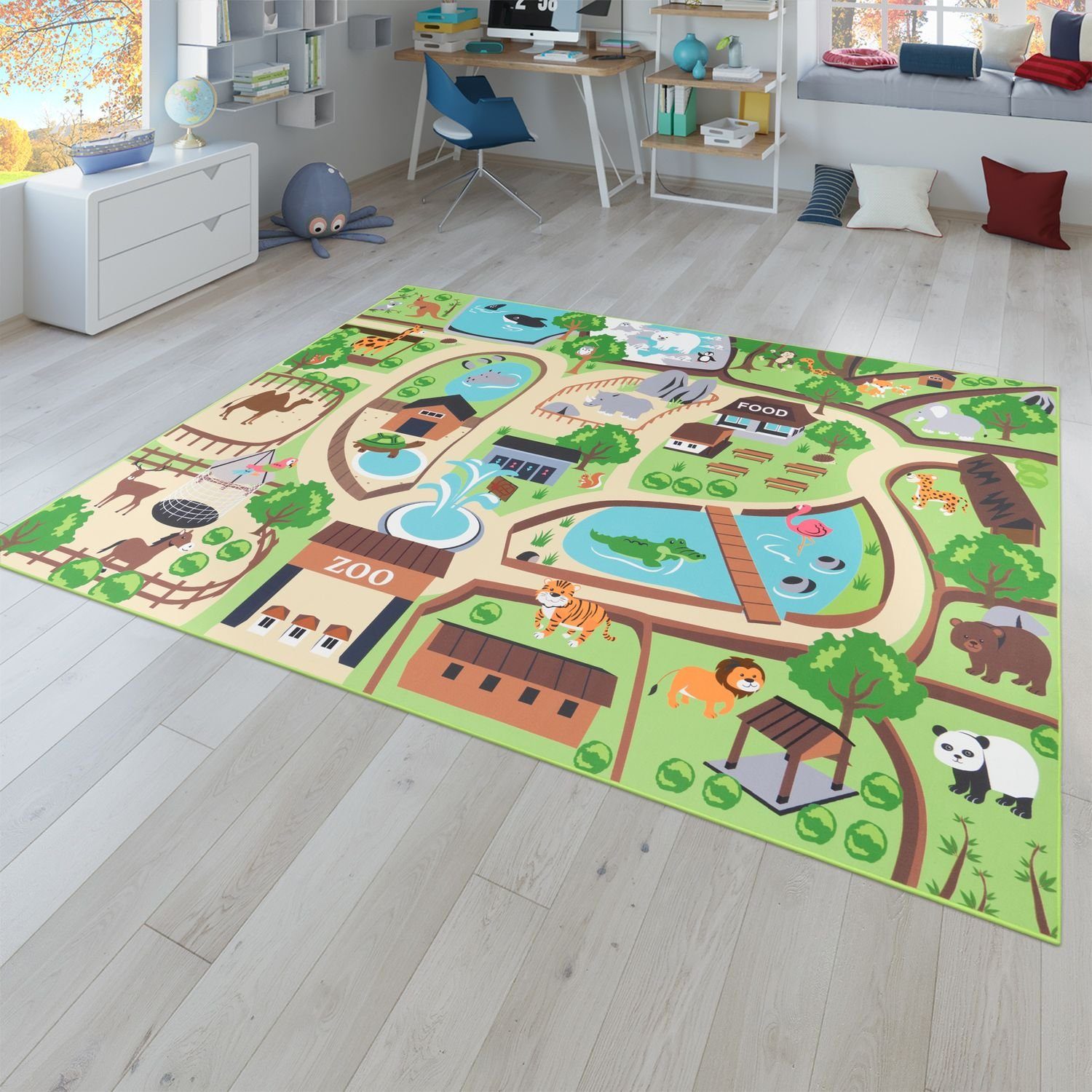 Kinderteppich »Kinder-Teppich, Spiel-Teppich Für Kinderzimmer, Zoo Mit  Tiger, Bär, Bunt«, TT Home, rechteckig, Höhe 9 mm