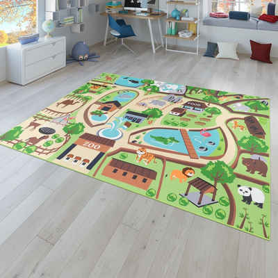 Kinderteppich Kinderteppich Spielteppich Für Kinderzimmer Zoo Mit Tiger Bär Bunt, TT Home, rechteckig, Höhe: 9 mm