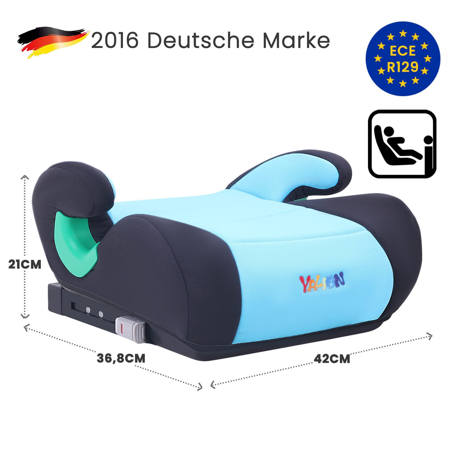 Yalion Kindersitzerhöhung YALION Kindersitzerhöhung mit ISOFIX ECE R129 (i-Size) für Kinder, ab: ca.6Jahren, bis: 10Jahren, (3-Punkt-Gurt), i-Size Sitzerhöhungen Auto Kinder, Blau