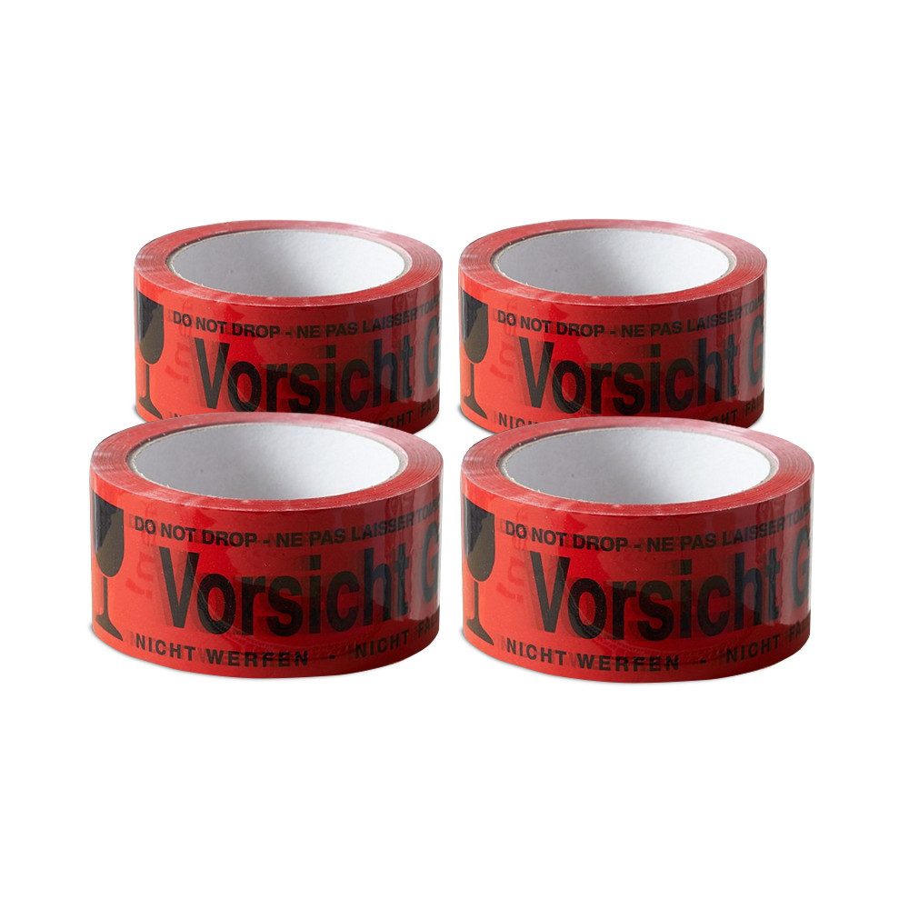 ARLI Klebeband 4x Klebeband " Vorsicht Glas " Packband rot Paketband (4er, 4-St., Set) PP 48 mm x 66 m Paket Band