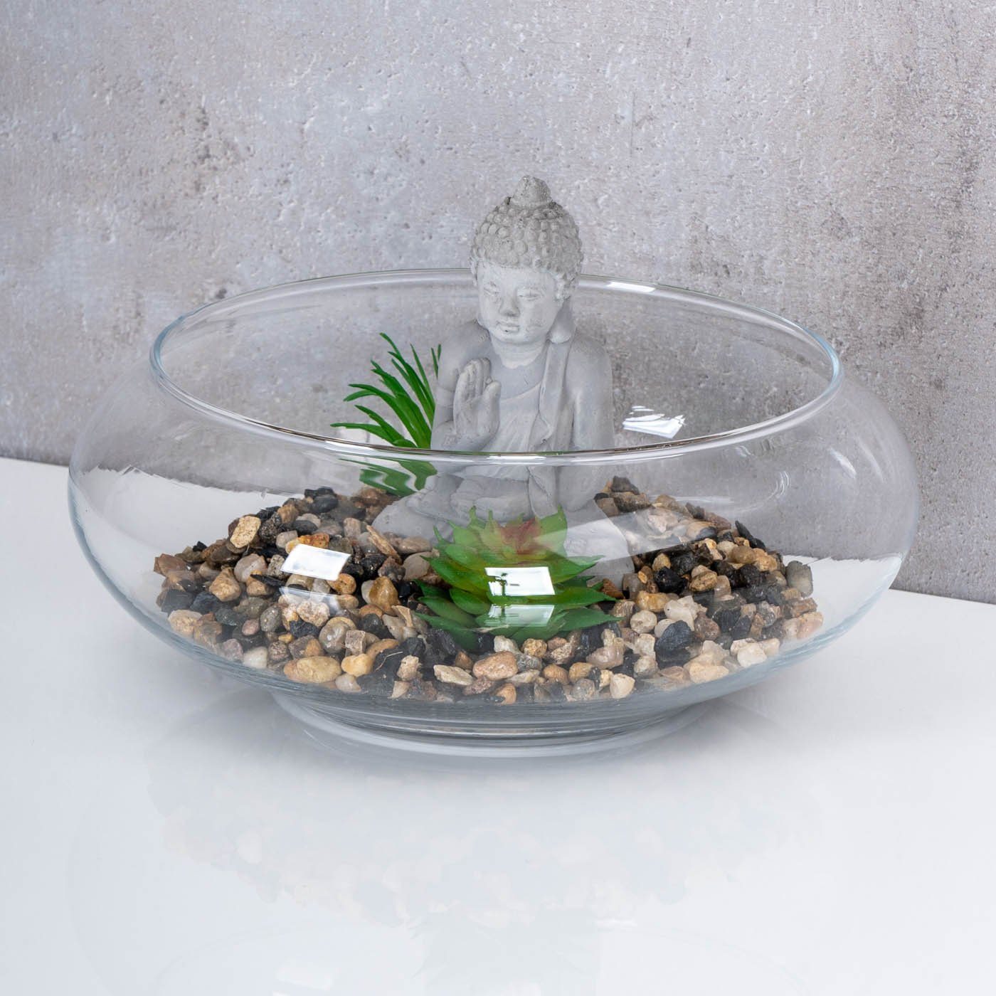 Dekoobjekt, Buddha Glas Levandeo® Deko-Schale Figur D20cm Grüne Sukkulente Kunstpflanze