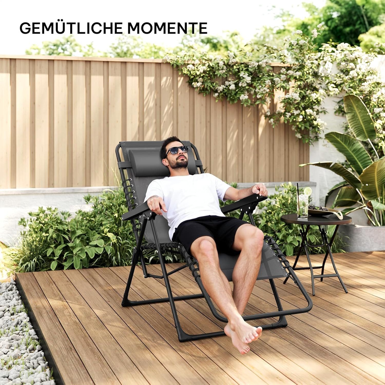 EUGAD Gartenstuhl (1 St), klappbar, mit Verstellbarer Rückenlehne, Relaxliege 150 kg