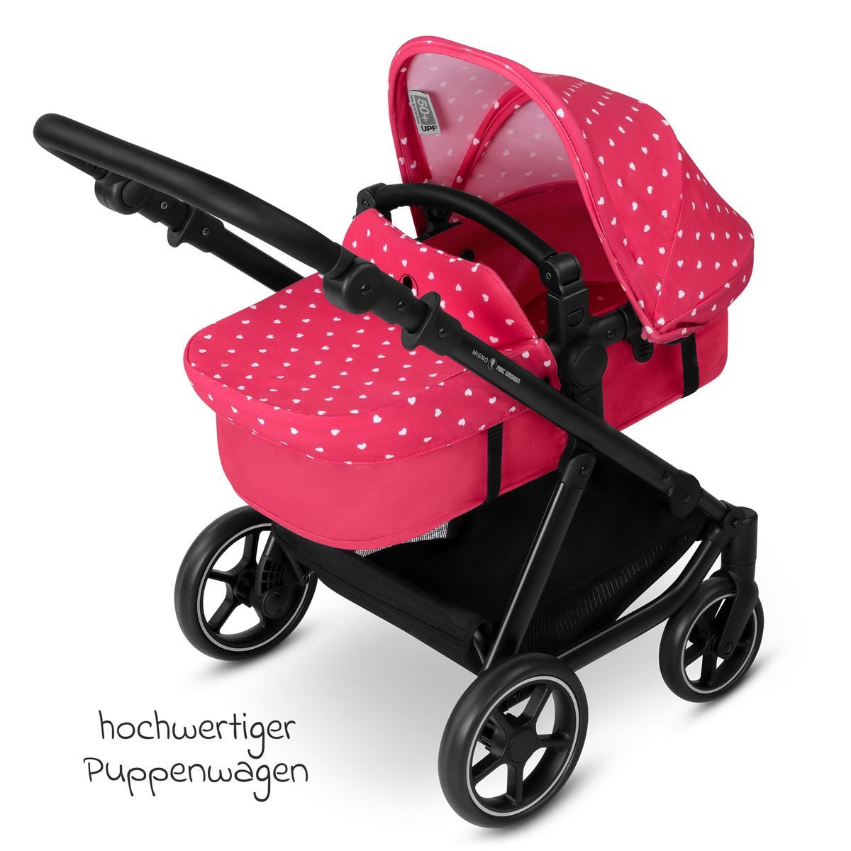 ABC Design Puppenwagen Migno - Candy, Kombi-Puppenwagen Puppenbuggy ab 3 Jahre mit Sonnenverdeck