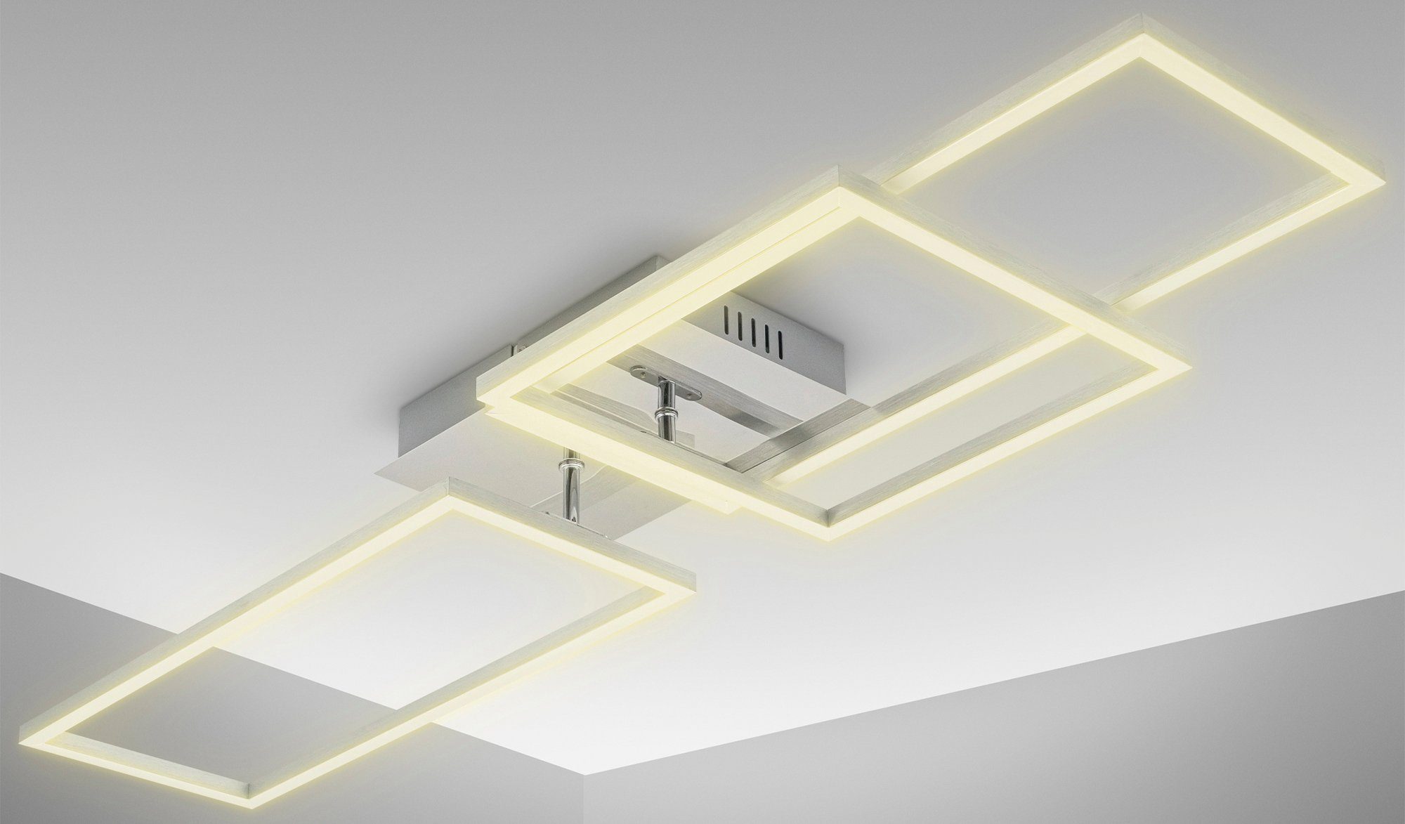 B.K.Licht Warmweiß, LED-Frame, LED Chrom-Alu Deckenlampe, LED 43,8 warmweiß, Deckenleuchte K Schwenkbar, 3.000 BK_FR1500 fest integriert, Watt, Büroleuchte,