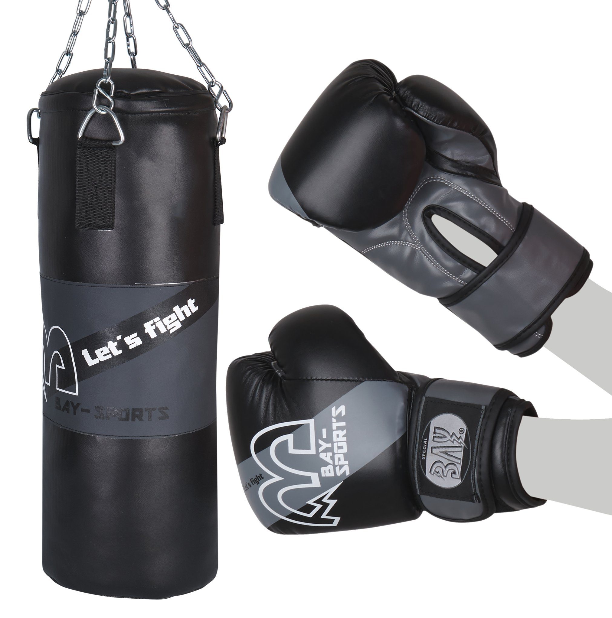 BAY-Sports Boxsack Boxset für Kinder gefüllt Box-Set Sandsack + Boxhandschuhe Kids Junior (4 Teile, 3 Teile), Fix und Применить - Kickboxen Boxen MMA Krav Maga Karate Taekwondo