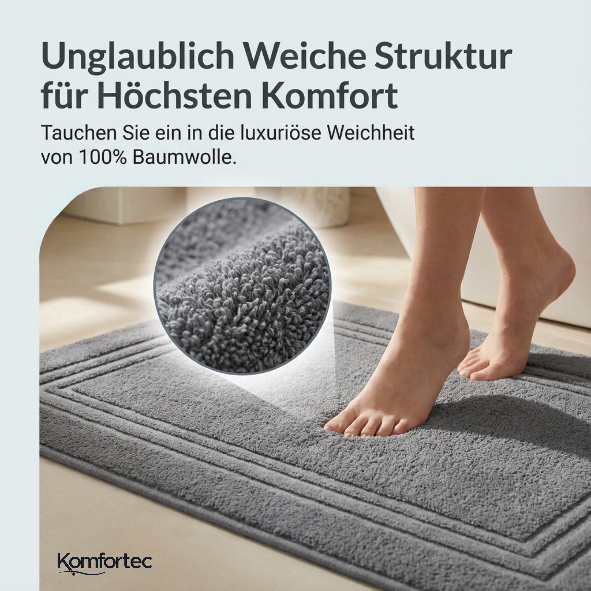 Komfortec Badematte Badvorleger aus 100% Baumwolle, 50x70 cm Duschvorleger, Waschbar Duschmatte, Frottee, Rechteckig, 600 g/m², 2er Set, Saugfähig & Schnelltrocknend
