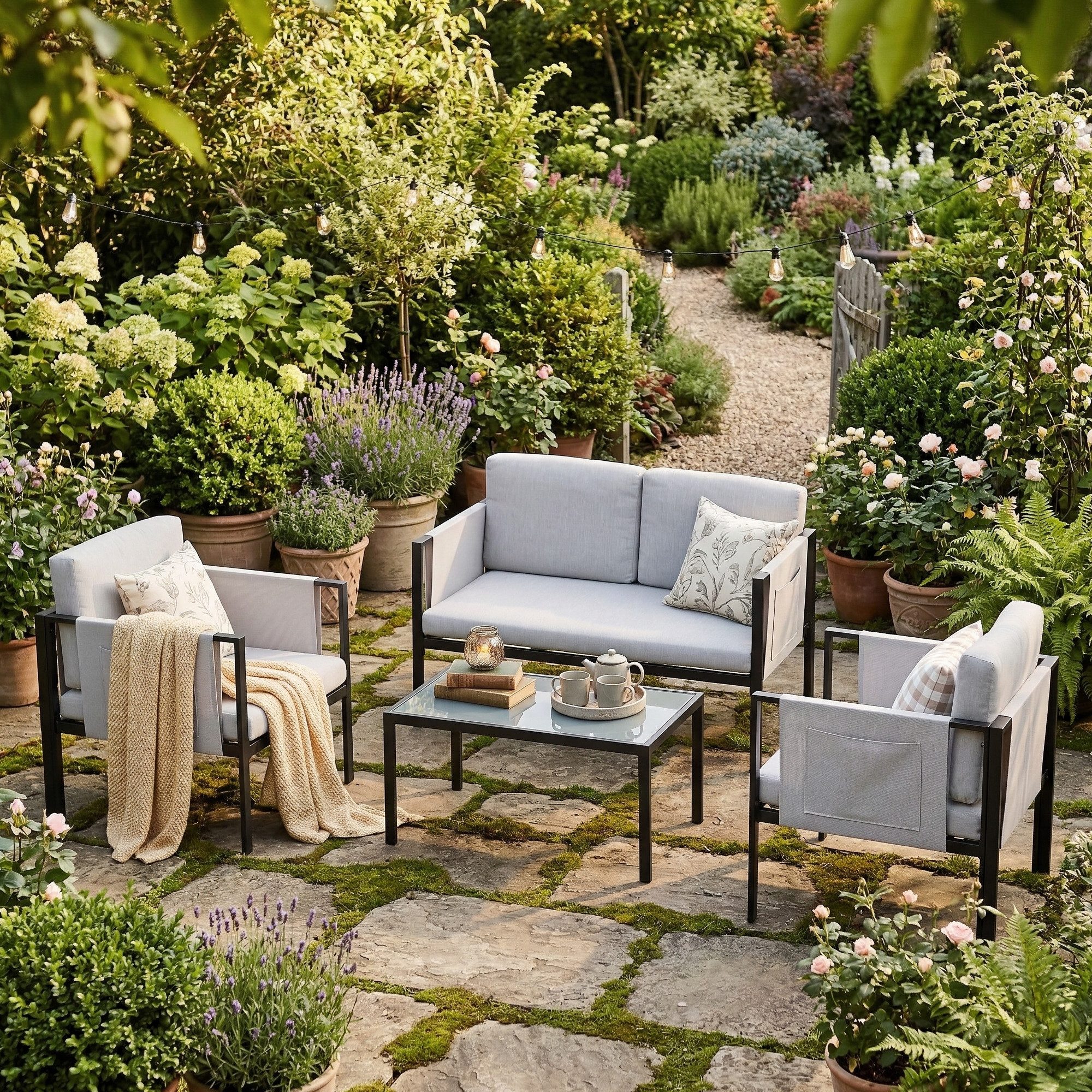 MANDALIKA Garden Gartenlounge-Set Lounge Set Kos, Intigrierte Seitenfächer