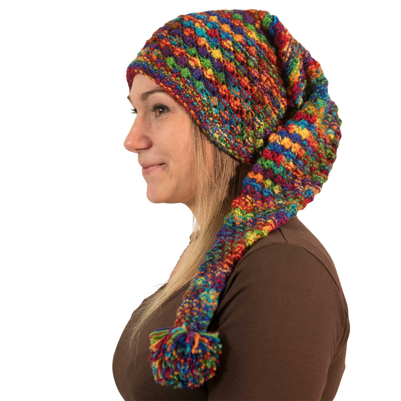 KUNST UND MAGIE Bommelmütze Strickmütze Zipfelmütze Bommelmütze Mütze Wollmütze Lange Rainbow