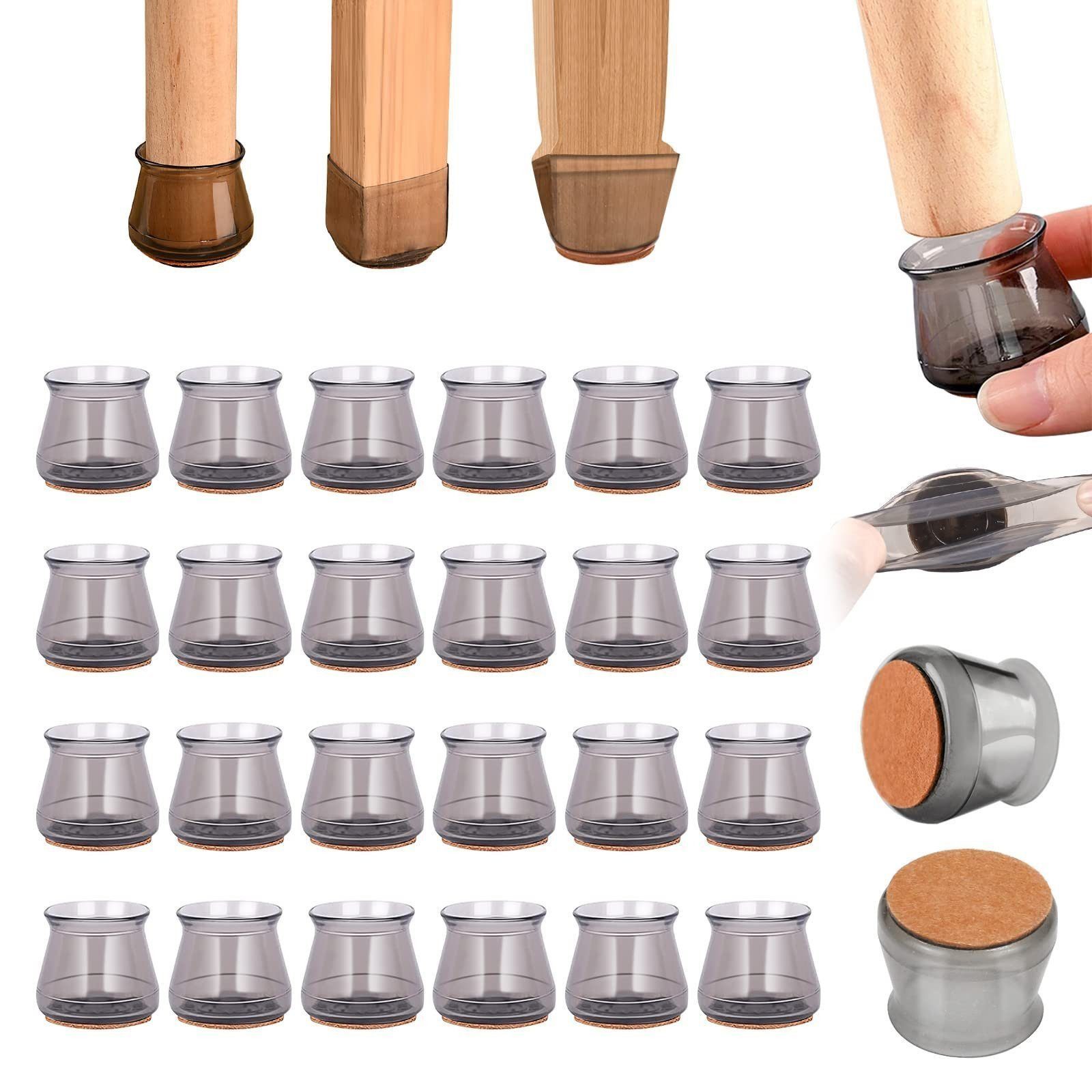 feinlux Stuhlhusse Schutzkappen Für Stuhlbeine, Passt sich den meisten Möbelfußgrößen und -formen an