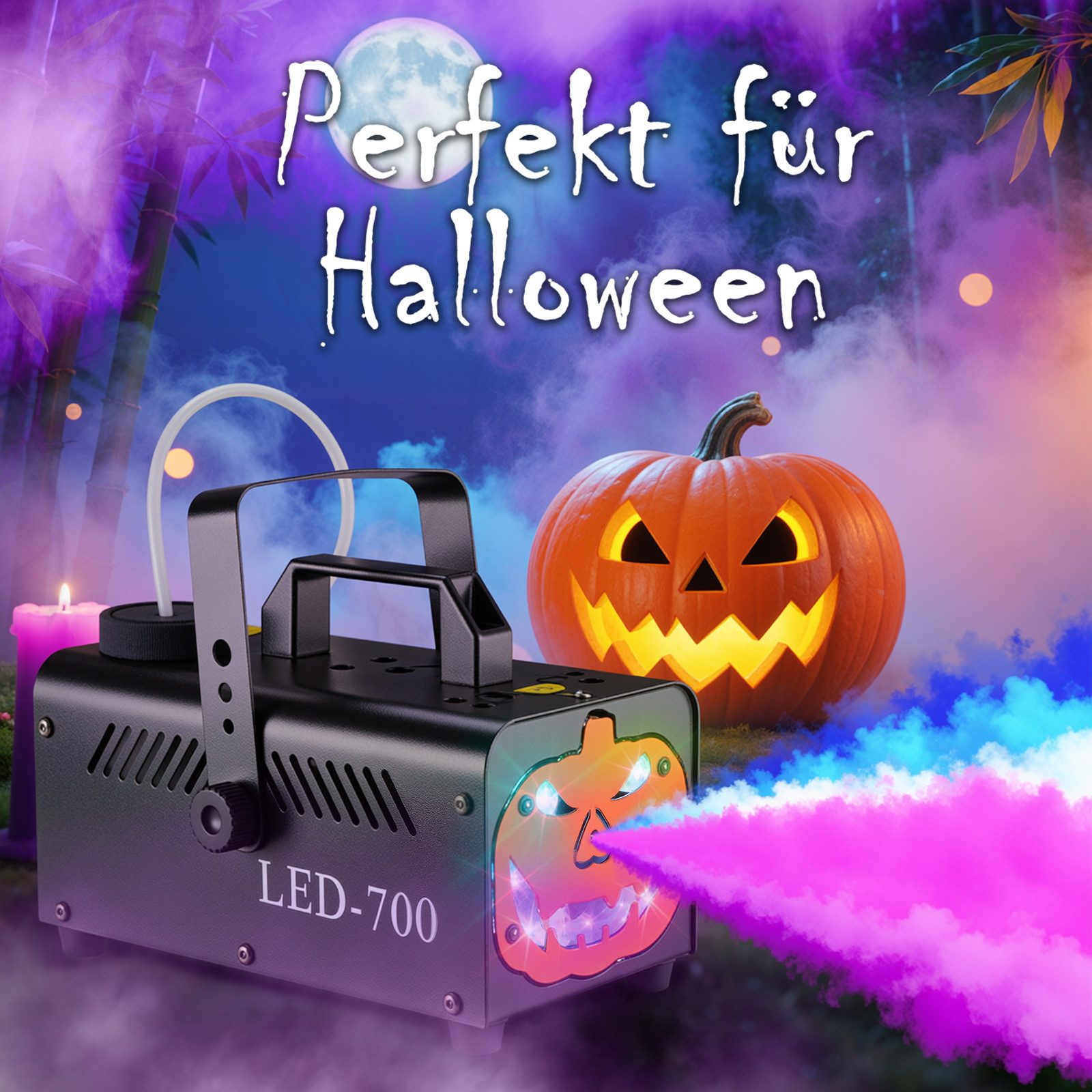 TLGREEN LED Discolicht 500W Nebelmaschine Kürbis Kopf, mit 13 Farben 9 LED Licht, RGB Effekt und Automatik-Sprühfunktion, Fog Rauchmaschine für Halloween, Weihnachten & DJ Party