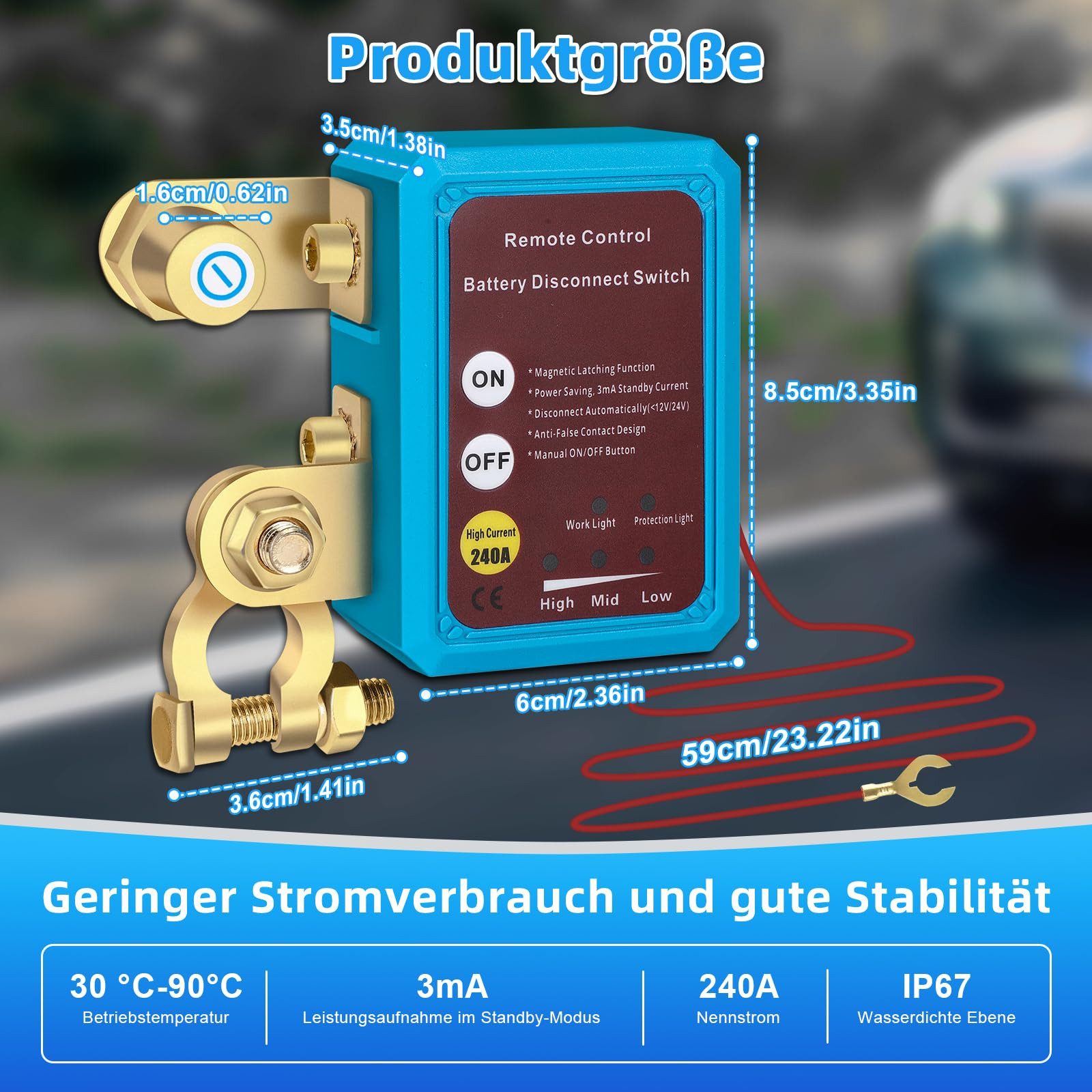 QUBEBU Automatic Car Battery Disconnect Switch with Remote Control Car Battery Charger (Manual Operation and Remote Control; Item Size: 85 * 60 * 36mm)