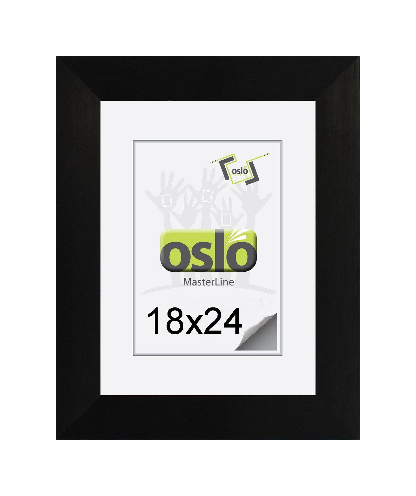 Oslo MasterLine Einzelrahmen Bilderrahmen Aluminium gebürstet 3 cm breit Echtglas Drehspannfedern, Rahmenfarbe schwarz matt Format 18 x 24 mit stabilem Aufsteller