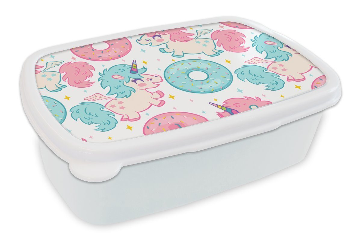 MuchoWow Lunchbox Einhorn - Donut - Baby, Kunststoff, (2-tlg), Brotbox für Kinder und Erwachsene, Brotdose, für Jungs und Mädchen weiß