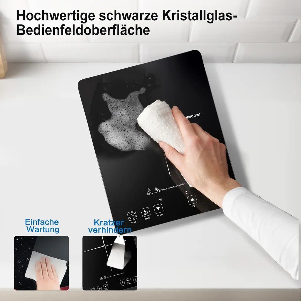 AMZCHEF Einzel-Induktionskochplatte CB16, 2000 W Induktionsplatte, LED Kochfeld