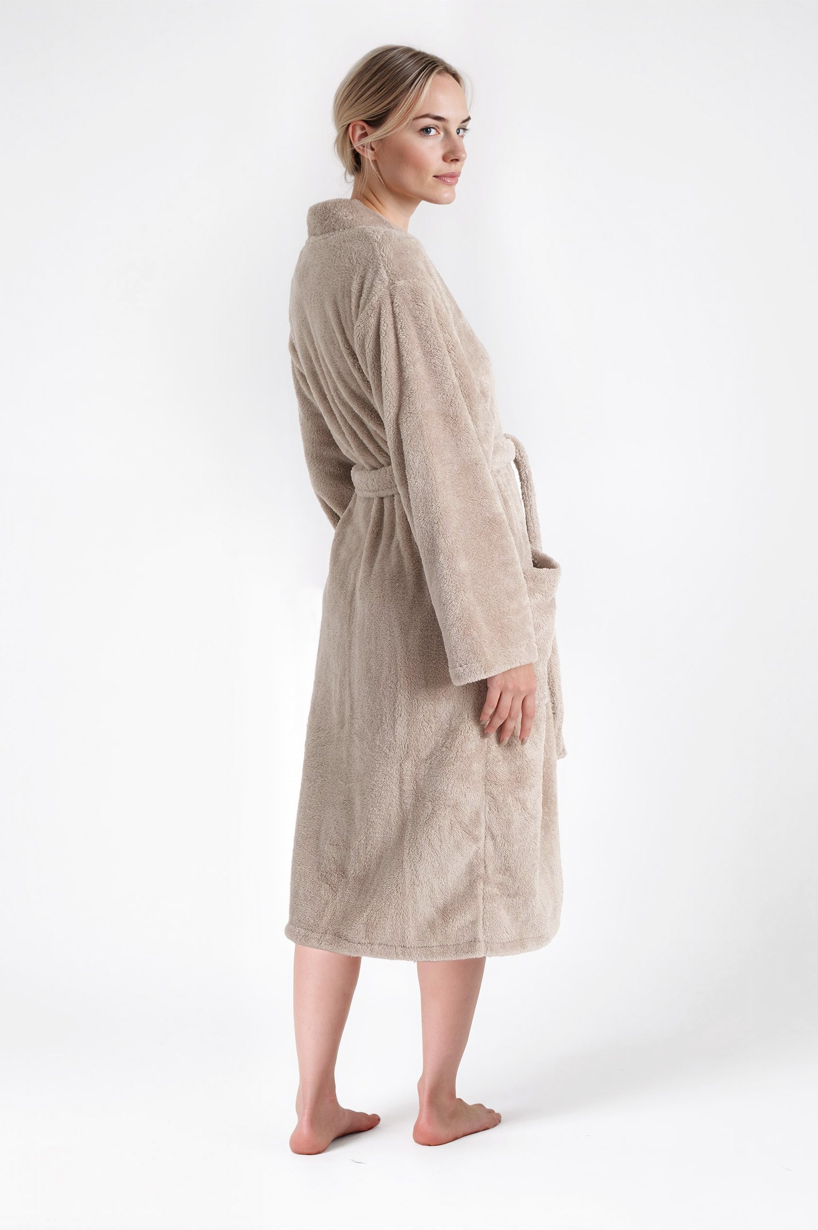 OTTO home Unisex-Bademantel Lillou Kimono, ideal für Sauna & Spa, Hotelbademantel, Morgenmantel, Midilänge, Microfaser, Kimono-Kragen, Gürtel, kuschelig weicher Fleece, plüsch, für Damen und Herren, XS-3XL
