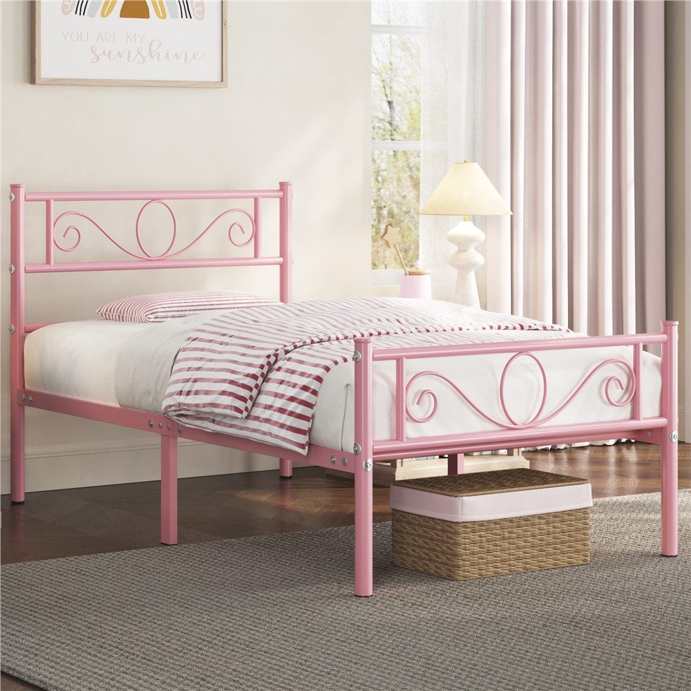 Yaheetech Bettgestell Metallbett mit Kopfteil, Einzelbett/Doppelbett Metallbettrahmen, 90/140/160 cm (B)
