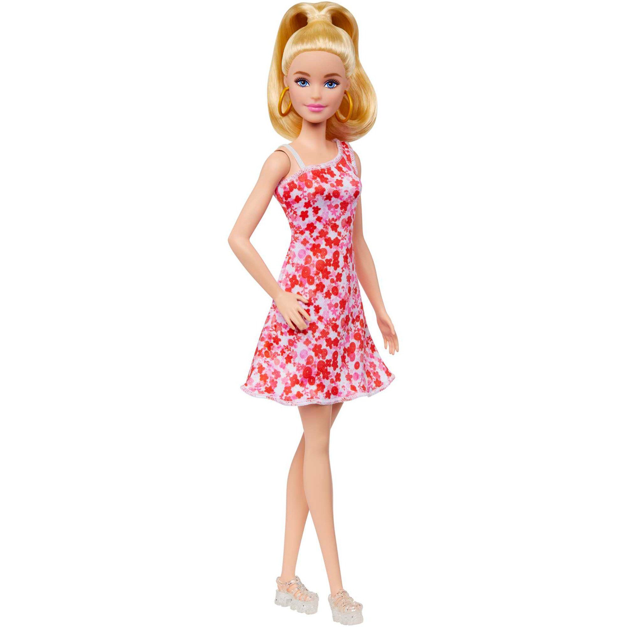 Mattel® Babypuppe Barbie Fashionistas-Puppe mit blondem Pferdeschwanz und Blumenkleid