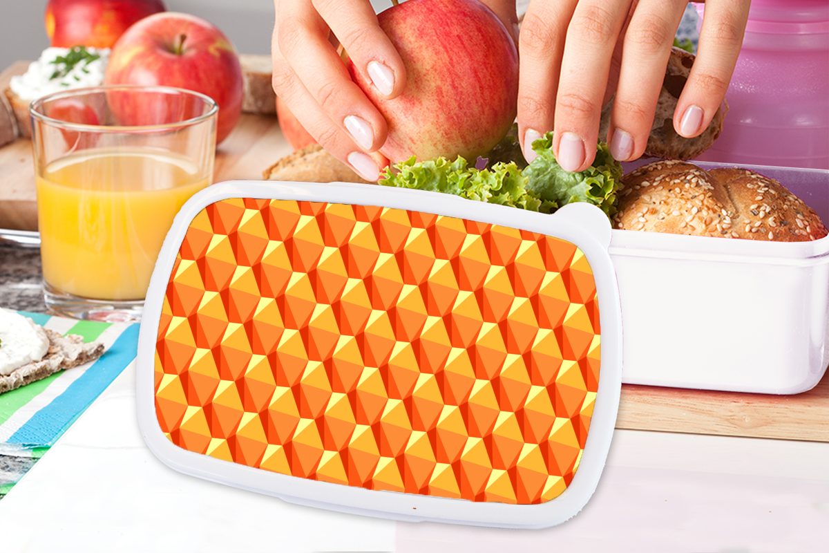 MuchoWow Lunchbox Orange - Muster (2-tlg), Erwachsene, und - für Mädchen Brotdose, für Kinder weiß Jungs und Kunststoff, Brotbox 3D