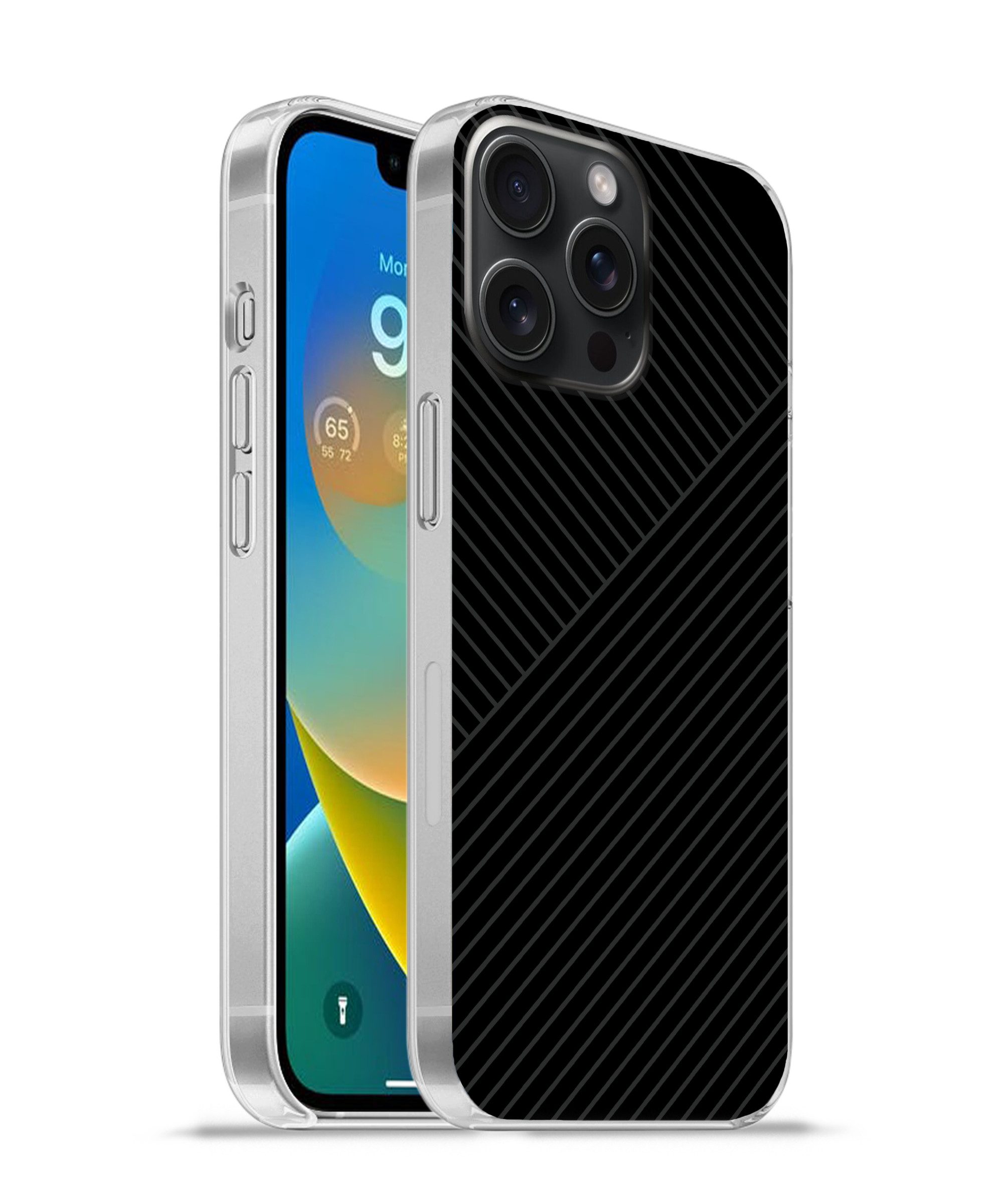 MuchoWow Handyhülle für Apple iPhone 15 Pro Max Linien - Abstrakt - Schwarz - Grau - Minim, Smartphone-Bumper, Print, Handy Schutzhülle Dünn