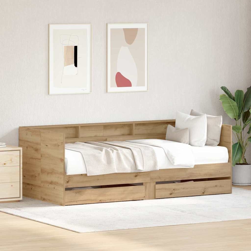 vidaXL Daybed, Tagesbett mit Kopfteil Artisan-Eiche 90 x 200 cm Holzwerkstoff