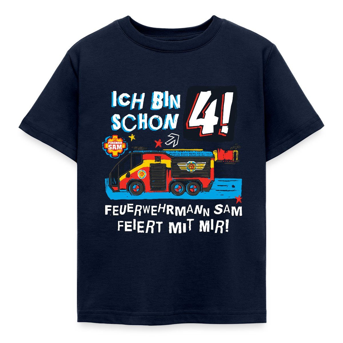 T-Shirt Feuerwehrmann Sam Geburtstagsdesign 4 Jahre Kinder T-Shirt