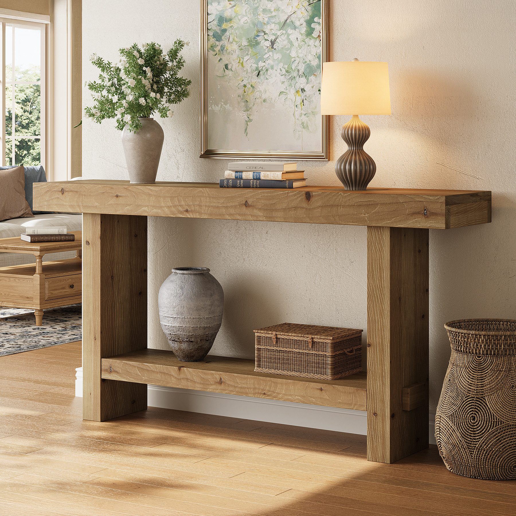 Tribesigns Konsolentisch Schmaler Massivholz Konsolentisch, 2 Stufiger Extra Langer Flurtisch – Bild 4 von 5