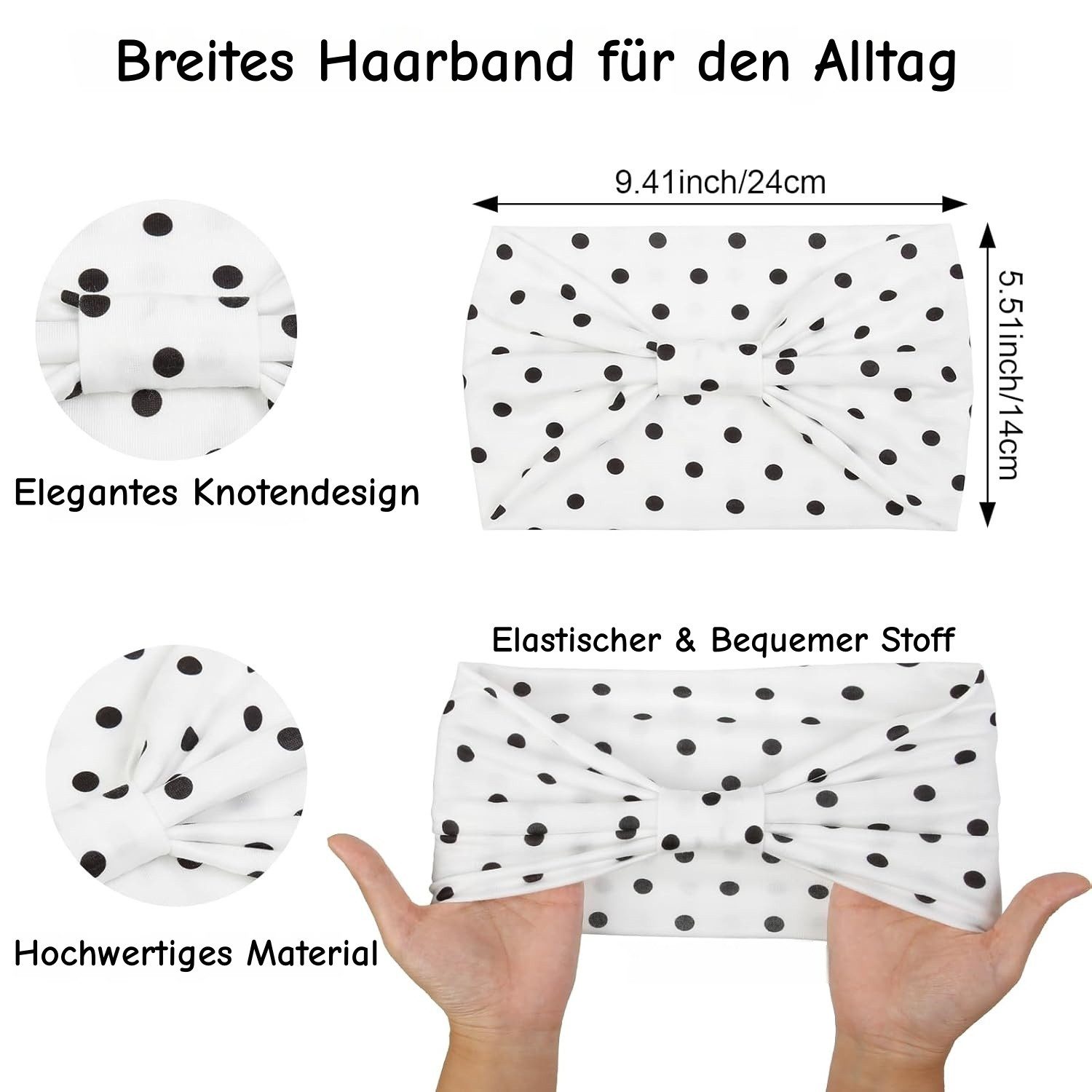 Zaewry Stirnband 8 Stück Boho Gepunktetes Headband, Elastisch Weich Kopftuch (Haarband Damen, Stirnband Extra Breit Gekreuzt, 8-St) für Sport Yoga Kosmetik Workout Laufen Fitness Gym Haarschmuck