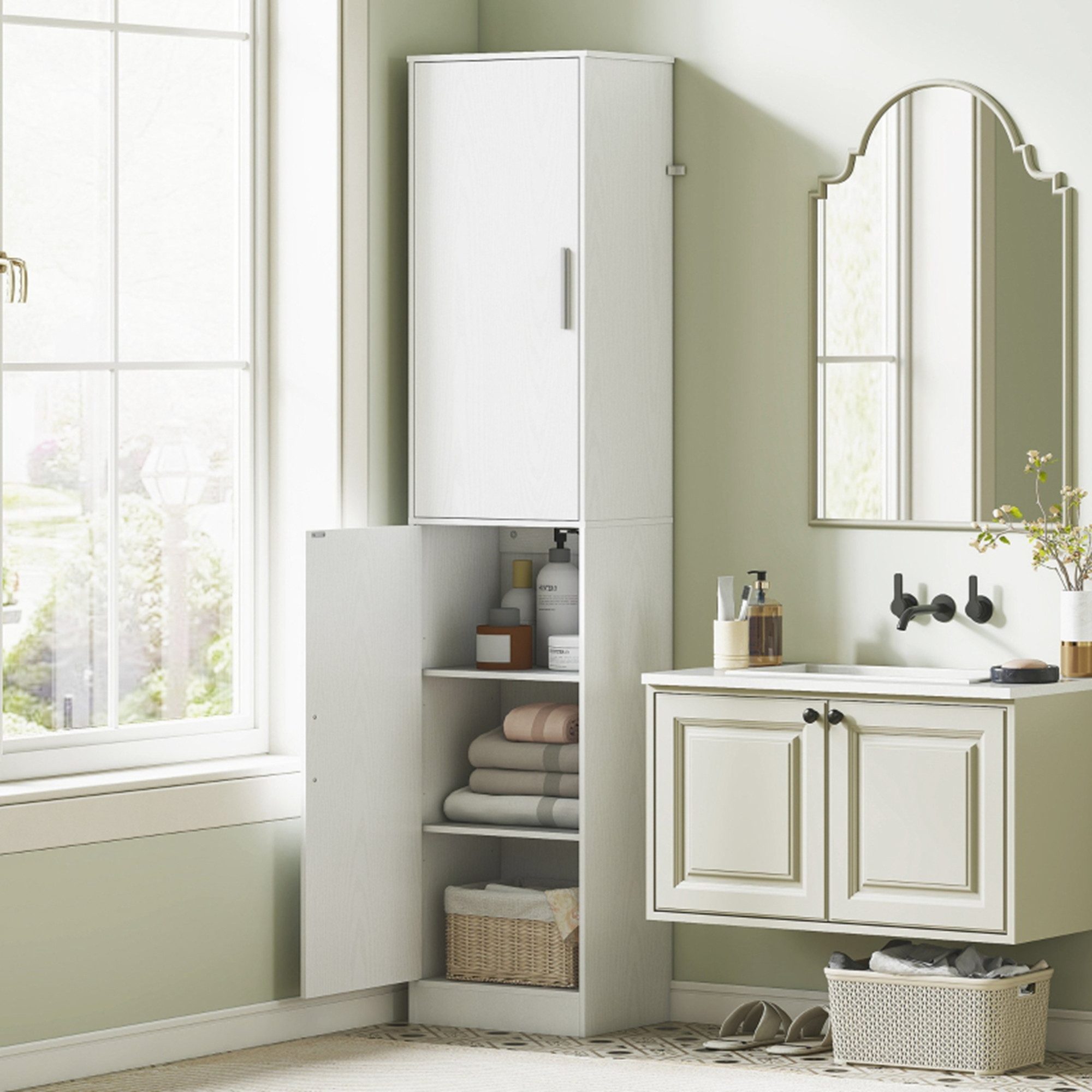 MC Star Hochschrank Badezimmerschrank hoch Badschrank schmal mit 2 Türen (V günstig online kaufen