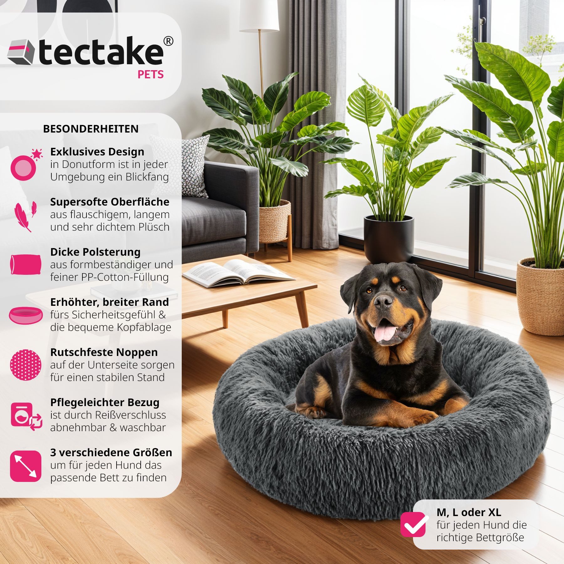 tectake Hundematte Hundebett, rund mit langem günstig online kaufen