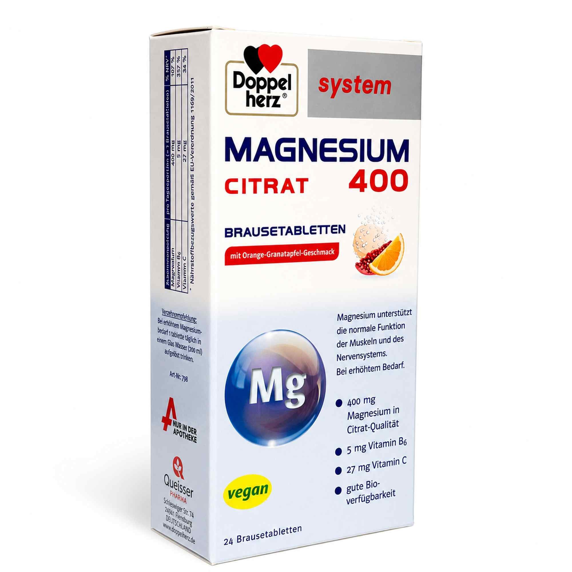 Doppelherz DOPPELHERZ system Magnesium 400 Citrat Brausetabletten 24 Stück Brausetablette
