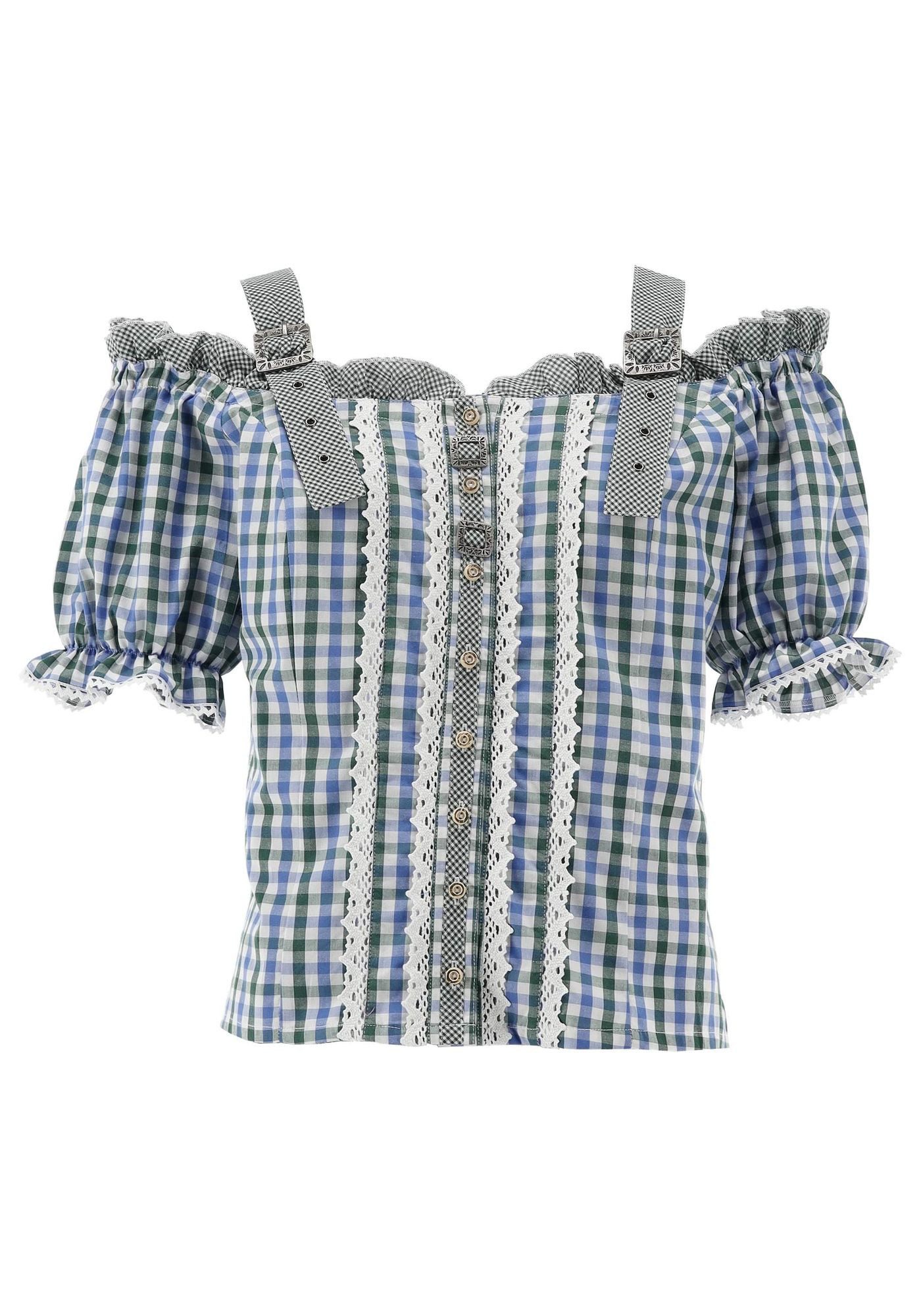 OS Trachten Trachtenbluse Qidari Tailliert, Träger und Puffärmel, Spitze günstig online kaufen