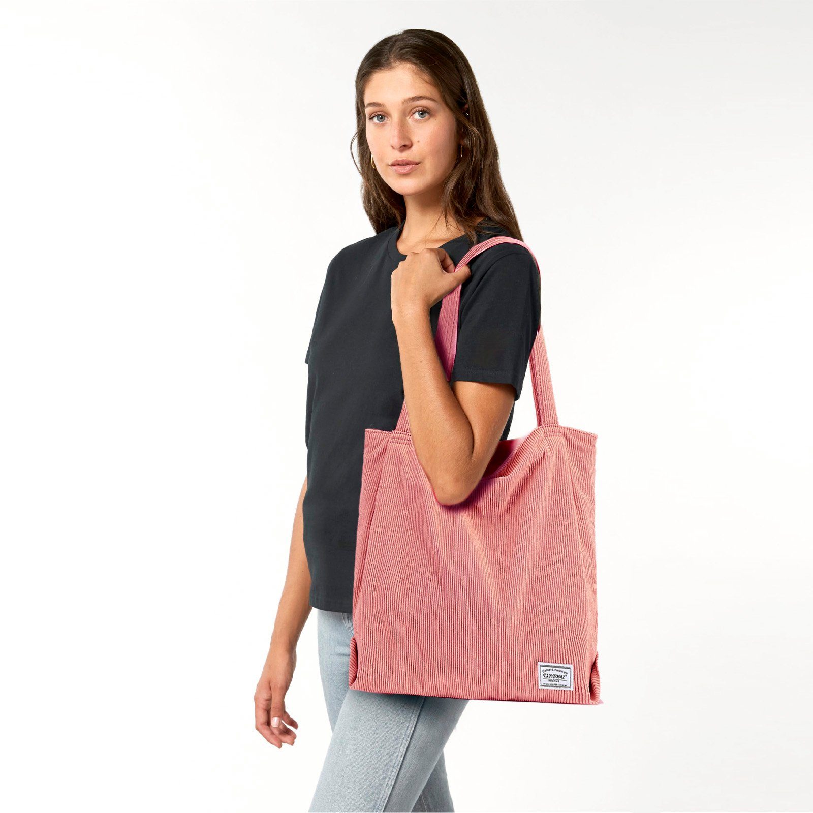 TAN.TOMI Henkeltasche Handtasche, Damenhandtasche, Altrosa Reißverschluss-Einkaufstasche Cordtasche mit Damen, Tasche