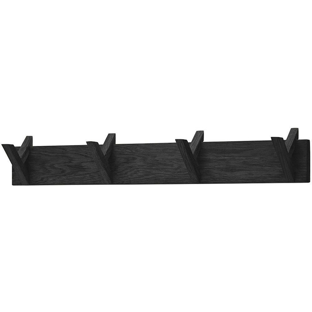 möbelando Garderobenleiste BANTRY, 4 Haken, Eiche massiv, schwarz mit Maserung - 80x13x12cm (BxHxT)