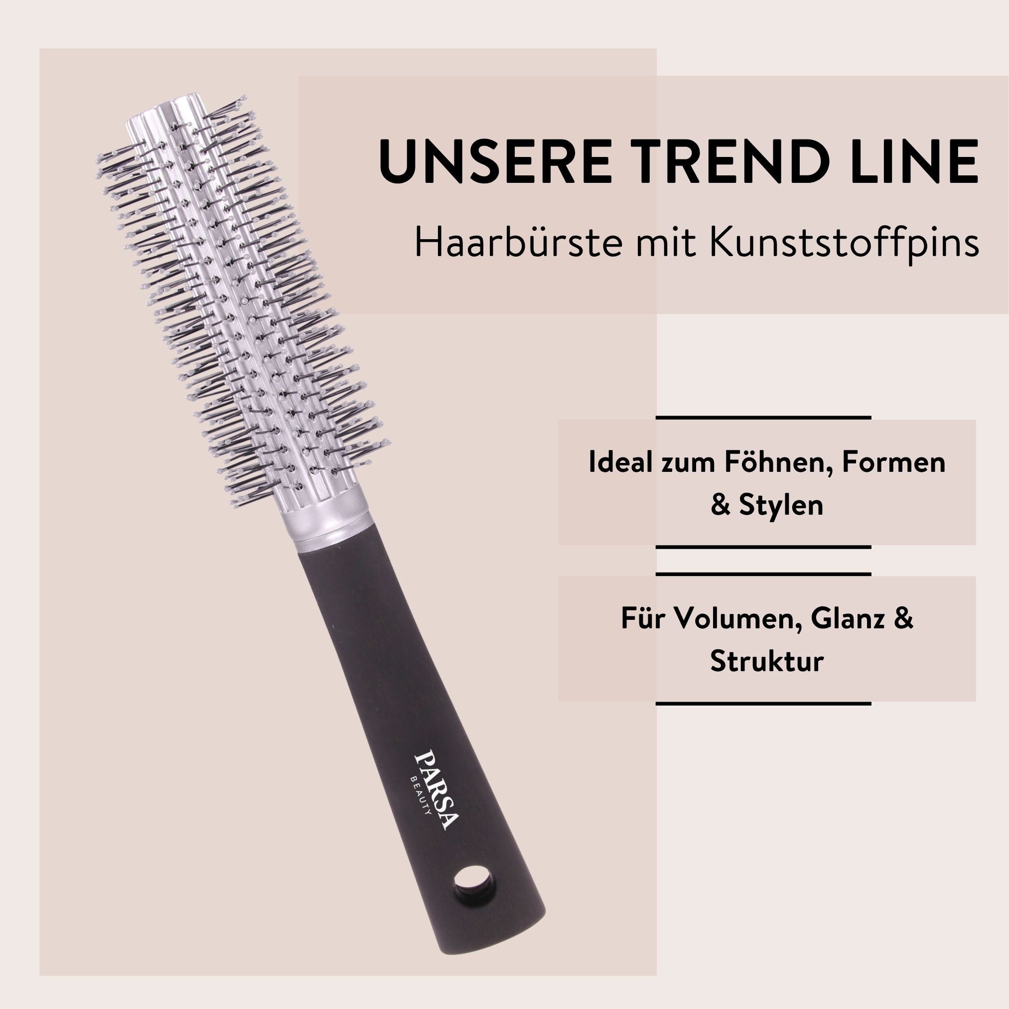 PARSA Beauty Haarbürste Essential Trend-Line Rundföhnbürste, Volumen & Schwung in edlem Silber